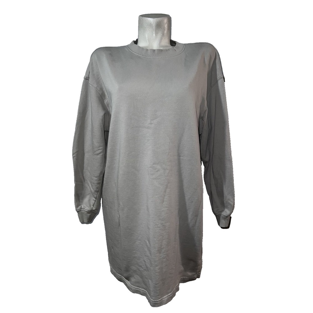 H&M Divided Women XL Light Grey Crew Neck Oversized Sweatshirt Dress Long Sleeve